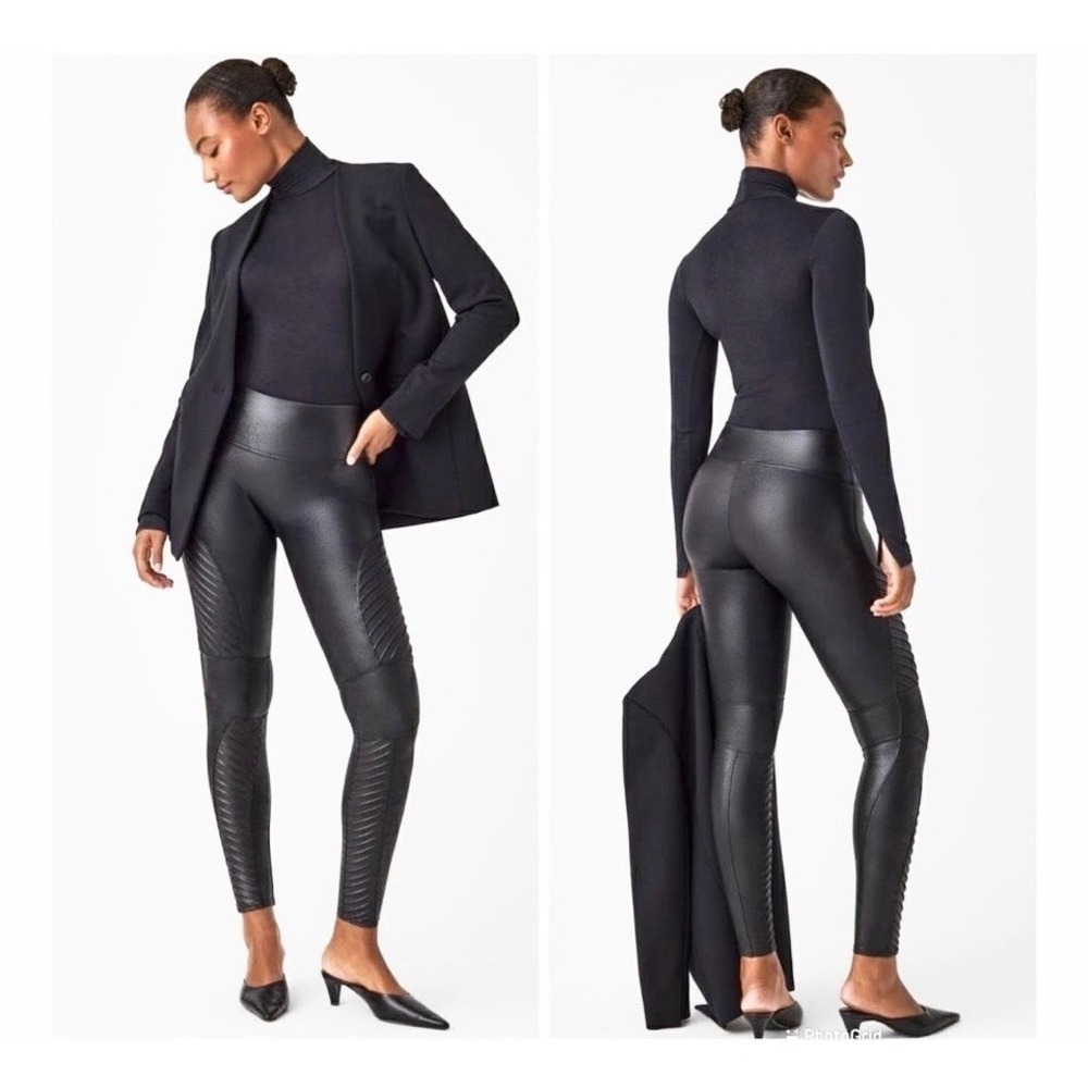 Spanx Moto Faux Leather Leggings 20136R, Womens M Black
